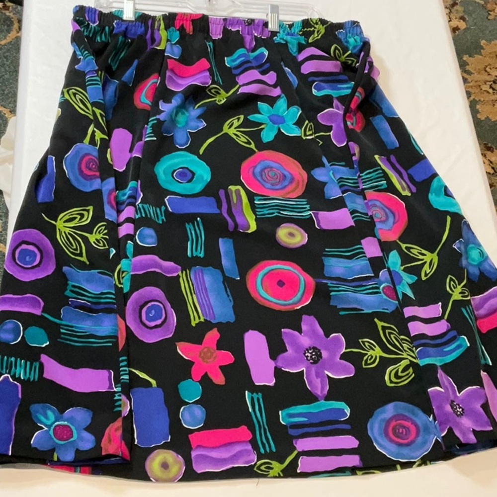 Snug Harbor Vintage Black Purple Blue 2 Piece Skirt Set Button Down Top Size 1XL - Picture 7 of 8